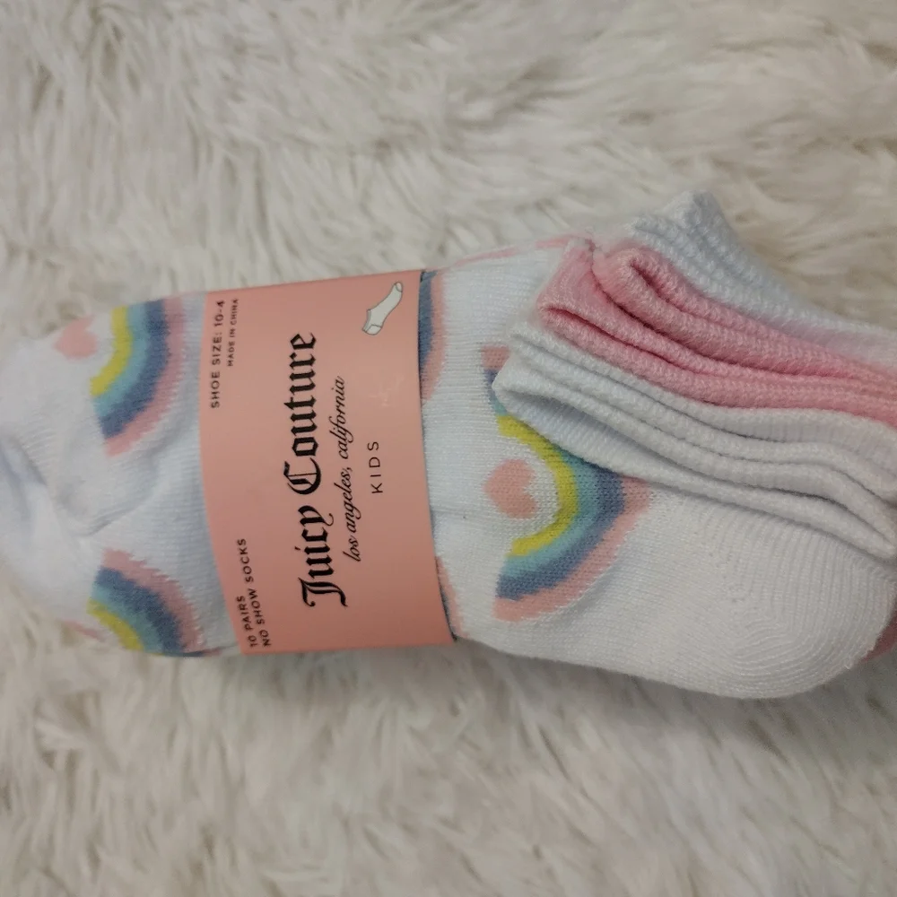 Juicy Couture Kids 🩷💜✨ 10 Pairs Multi-Pack No Show Socks Size 10-4 NWT